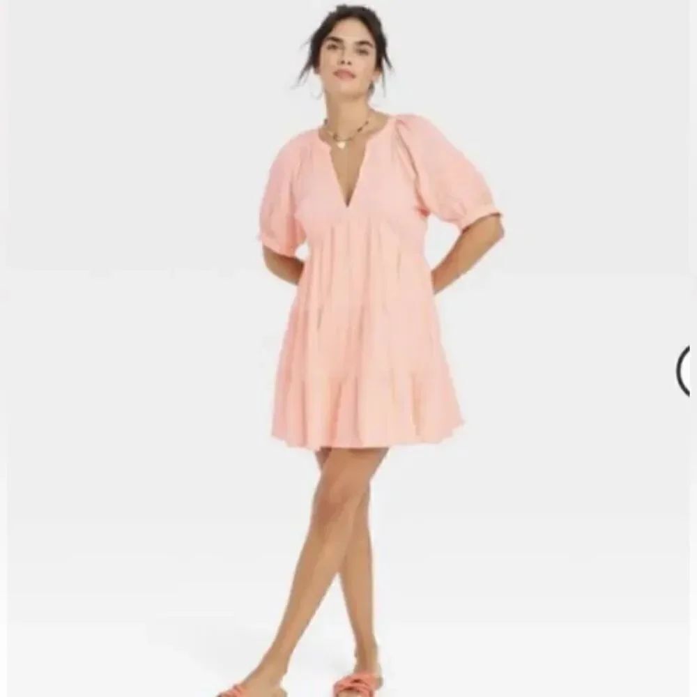 Universal Thread Women's Puff Elbow Sleeve Crinkle Tiered Dress